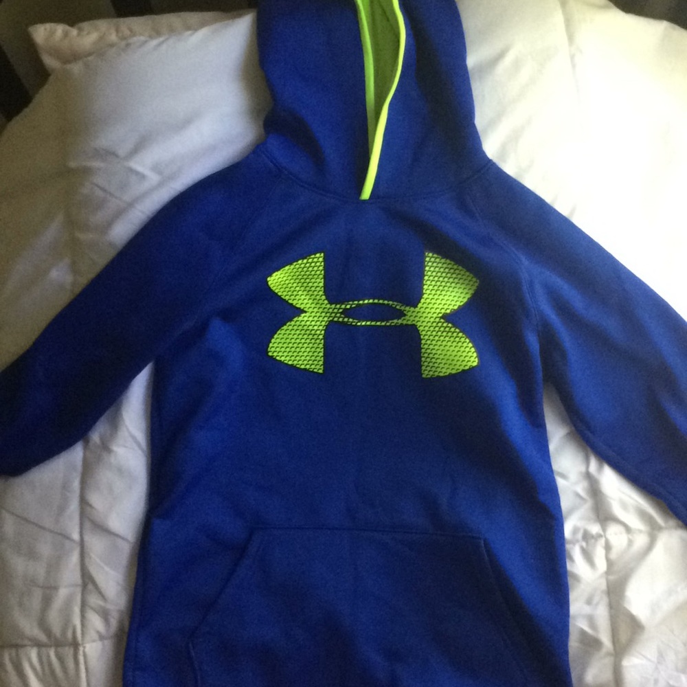 Blue and Neon Green Under Armour Hoodie